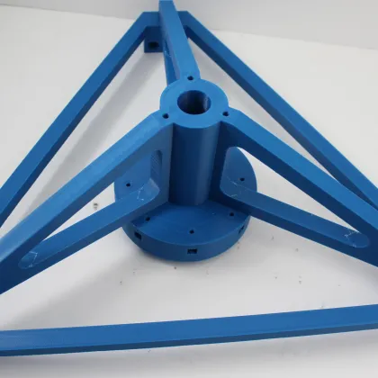 A blue delta-robot triangular frame component