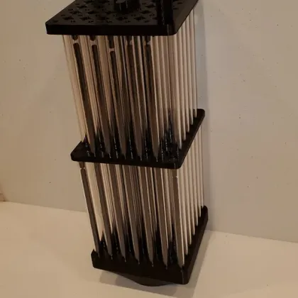 A multi-tier vial rack, 3D-printed in black